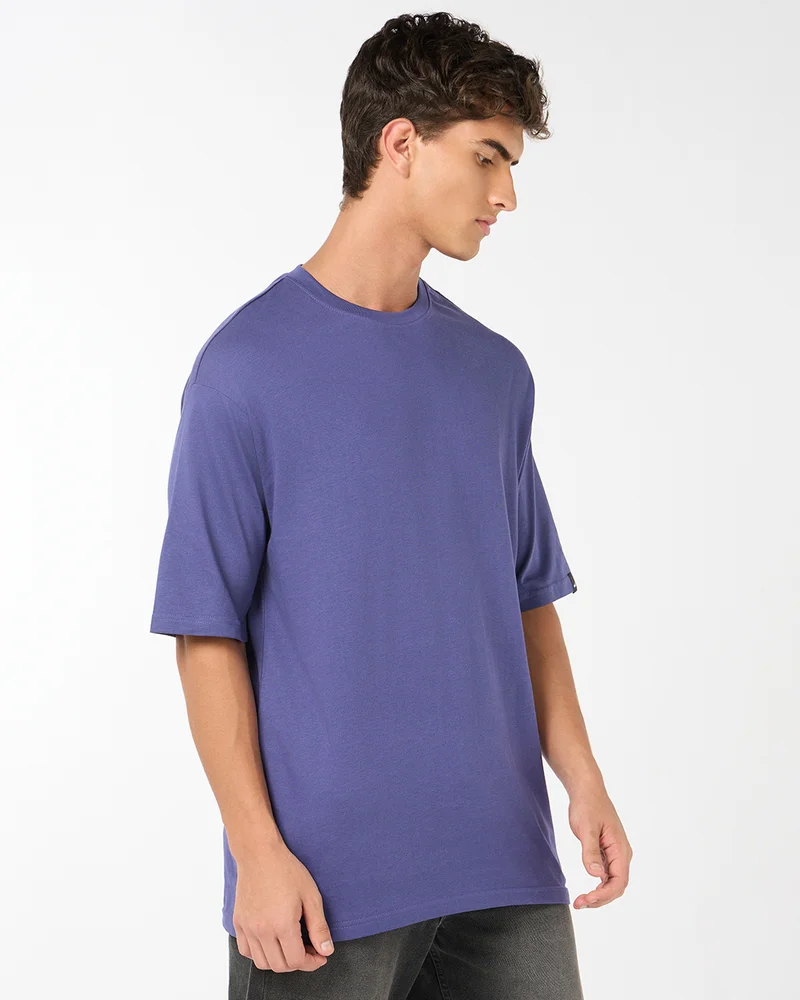 bewakoof Men's Skipper Blue Oversized T-shirt